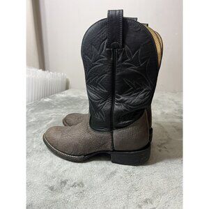 Vtg Alberta Boot Company Gray Black Leather Cowboy Boots 8.5 EE Mens Western